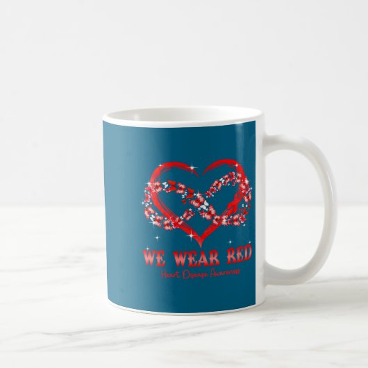 We Wear Red Butterfly Heart Heart Disease Awarenes コーヒーマグカップ (右)