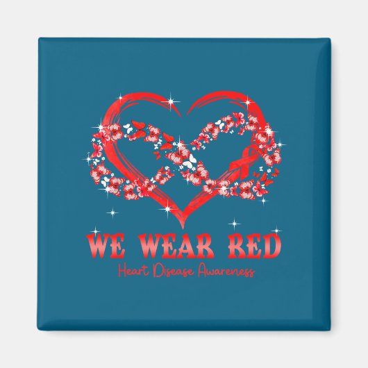 We Wear Red Butterfly Heart Heart Disease Awarenes マグネット (正面)