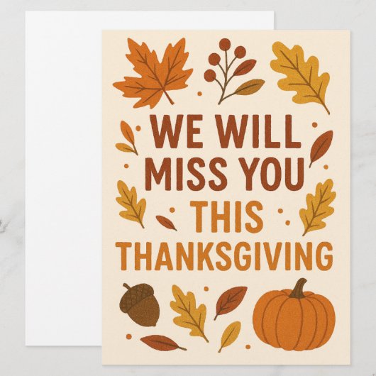 We Will Miss You This Thanksgiving シーズンカード (正面/裏面)