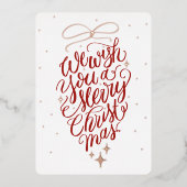We Wish You A Merry Christmas Pinecone Calligraphy 箔シーズンカード (正面)
