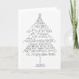 "We wish you a Merry Christmas" tree calligram シーズンカード
