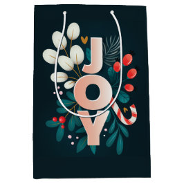 We Wish You JOY, Christmas Candy Cane & Foliage ミディアムペーパーバッグ