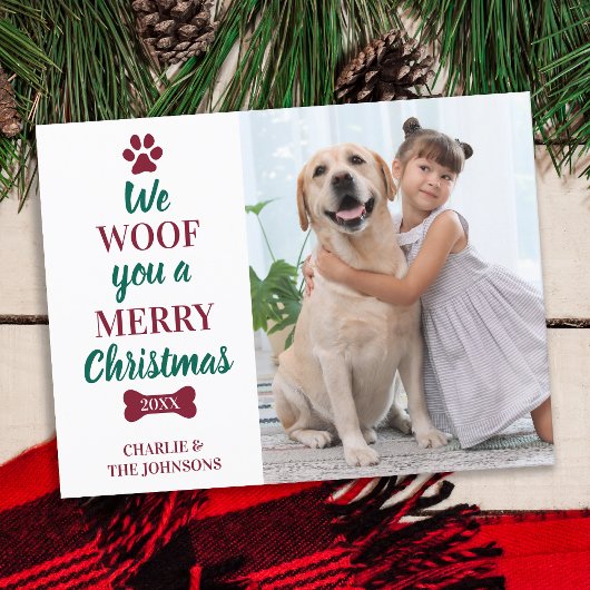 We Woof You Meerry Christmasおもしろいかわいい犬のペットの写真 シーズンポストカード