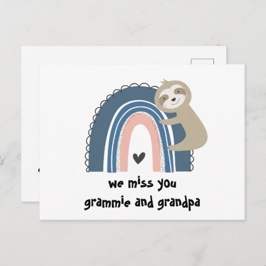 We You 恋しく思 Rainbow Sloth祖父母はがき ポストカード (正面/裏面)