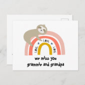 We You 恋しく思 Rainbow Sloth祖父母はがき ポストカード (正面/裏面)