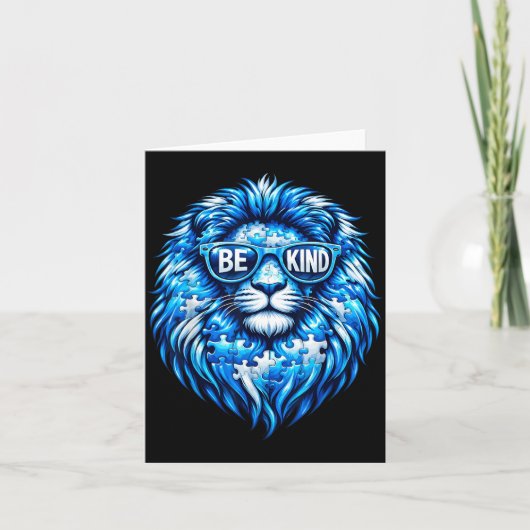 Wear Blue Autism Awareness Puzzle Lion Be Kind Men カード (正面)
