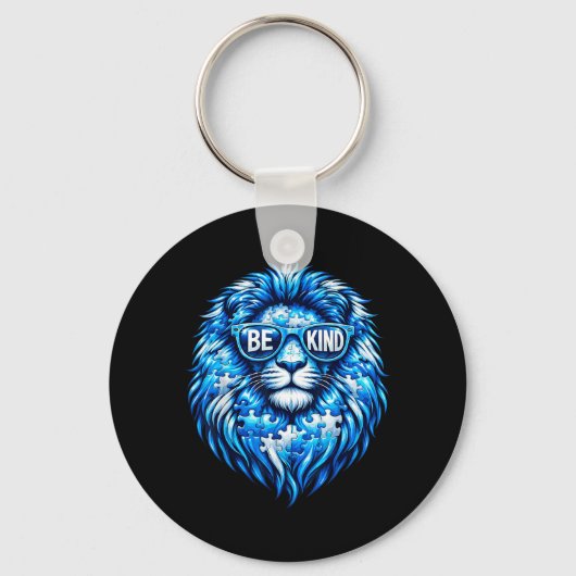 Wear Blue Autism Awareness Puzzle Lion Be Kind Men キーホルダー (正面)