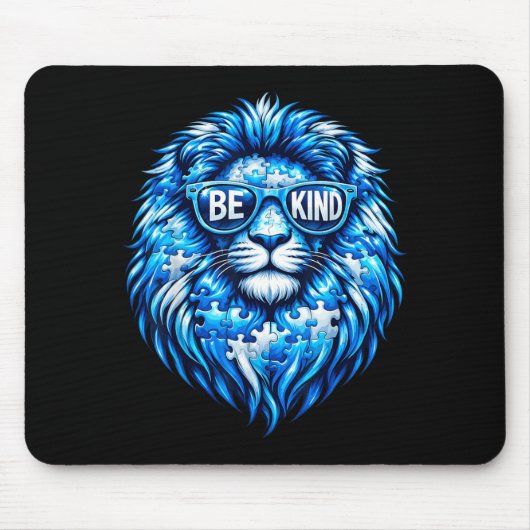 Wear Blue Autism Awareness Puzzle Lion Be Kind Men マウスパッド (正面)