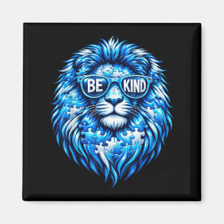 Wear Blue Autism Awareness Puzzle Lion Be Kind Men マグネット