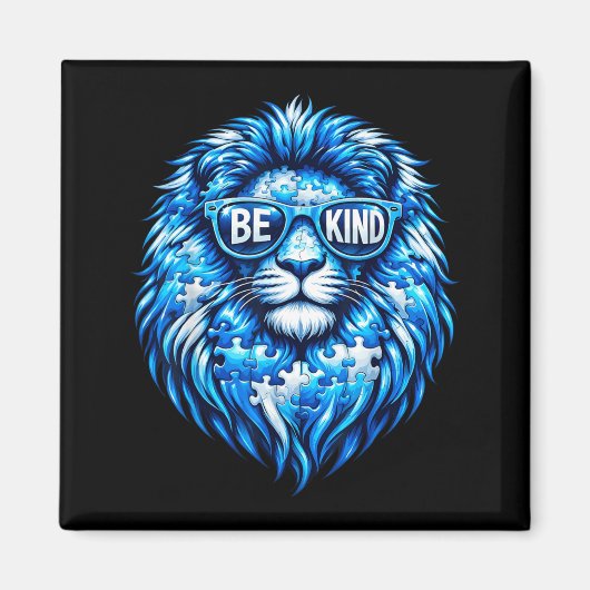 Wear Blue Autism Awareness Puzzle Lion Be Kind Men マグネット (正面)