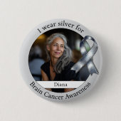 Wear Silver Brain Cancer Awareness Photo 缶バッジ (正面)