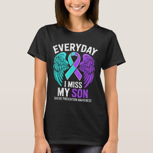 Wear Teal &amp; Purple I Miss My Son Suicide Preve Tシャツ (正面)