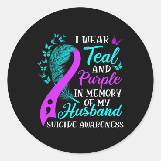 Wear Teal Purple In Memory Of My Husnd Suicide Awa ラウンドシール (正面)