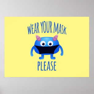 Wear Your Mask Please Friendly Monster ポスター