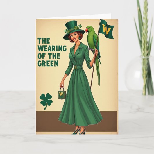 Wearing Green Woman Retro Card カード (正面)