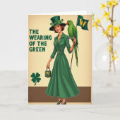 Wearing Green Woman Retro Card カード (黄色い花)