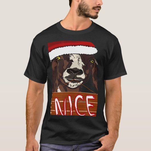 Wearing Santa Hat Nice Sign Christmas Goat Tシャツ (正面)