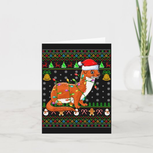 Weasel Christmas Lights Funny Santa Ugly Sweaters カード (正面)