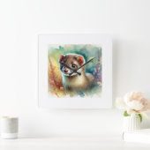 Weasel in Nature 290624AREF105 - Watercolor スクエア壁時計 (ホーム)