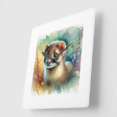 Weasel in Nature 290624AREF105 - Watercolor スクエア壁時計 (傾斜)