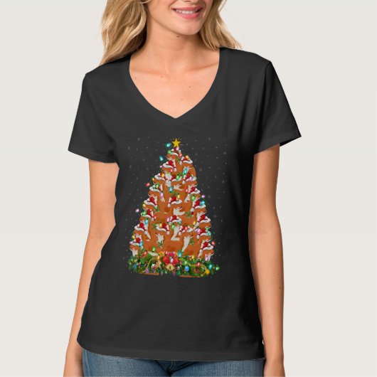 Weasel   Xmas Lights Santa Weasel Christmas Tree Tシャツ (正面)