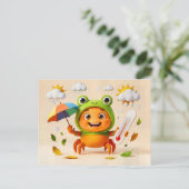 Weather Crab Measuring Climate With Rainbow Umbrel ポストカード (スタンド正面)