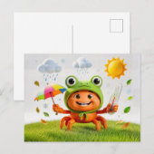 Weather Crab Measuring Climate With Rainbow Umbrel ポストカード (正面/裏面)