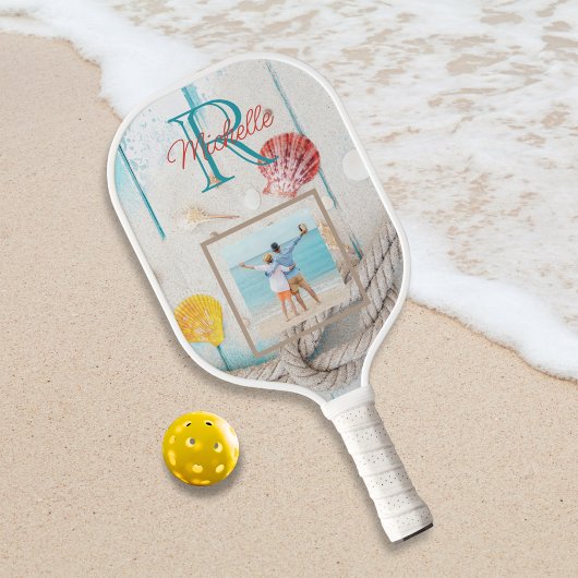 Weathered Beach Wood Monogram Photo ピックルボールラケット