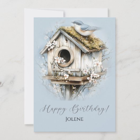 Weathered Birdhouse and Bird Happy Birthday | (正面)