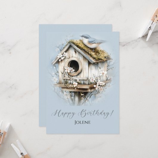 Weathered Birdhouse and Bird Happy Birthday | (正面/裏面インサイチュ)