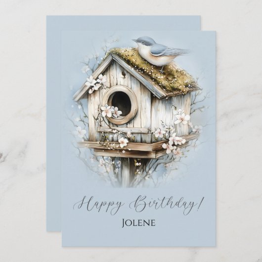 Weathered Birdhouse and Bird Happy Birthday | (正面/裏面)