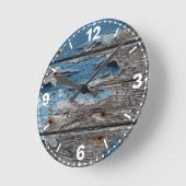 Weathered Blue Wooden Planks Rustic Decor ラウンド壁時計 (傾斜)