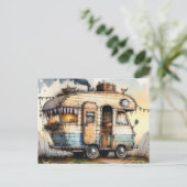 Weathered Caravan Camper RV Watercolor Style ポストカード (スタンド正面)