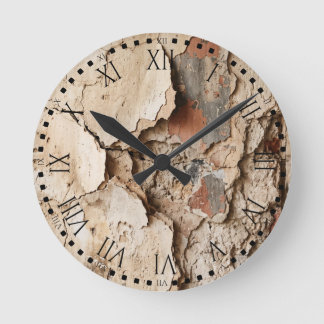 Weathered Cracked Plaster Stone Wall Vintage Decor ラウンド壁時計