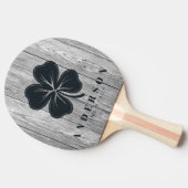 Weathered Dark Gray Wood Four Leaf Clover withName 卓球ラケット (横)