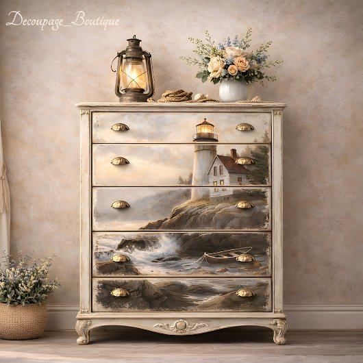 Weathered Lighthouse At Dusk Decoupage 薄葉紙