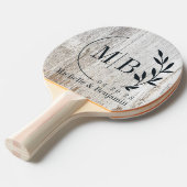 Weathered White Washed Wood Leaf Wedding Monogram 卓球ラケット (正面アングル)