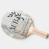 Weathered White Washed Wood Leaf Wedding Monogram 卓球ラケット (横)