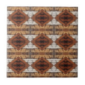 Weathered Wood Planks Diamond Pattern Mixed Media タイル (正面)