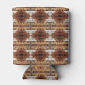 Weathered Wood Planks Diamond Pattern Mixed Media 缶クーラー (裏面)