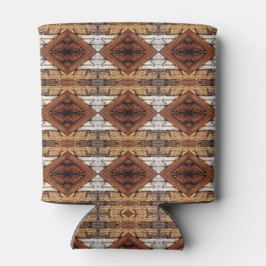 Weathered Wood Planks Diamond Pattern Mixed Media 缶クーラー (裏面)