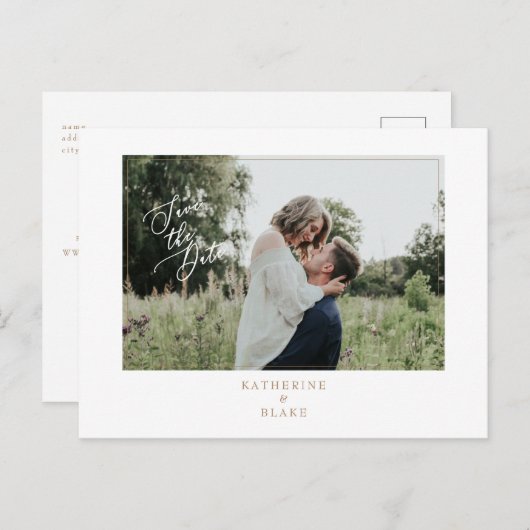 Webサイシンプルト付き結婚の写真の日付を保存 案内ポストカード (正面/裏面)