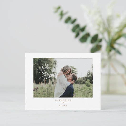 Webサイシンプルト付き結婚の写真の日付を保存 案内ポストカード (スタンド正面)