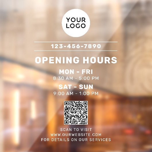 WebサイトQRコード付きビジネスロゴ&営業時間 ウィンドウサイン (シート2)