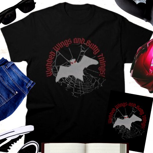 Webbed Wings & Batty Things ハロウィーン吸血鬼コウモリ Tシャツ