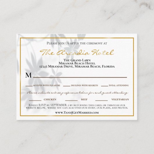 Websiteトロピカルリーフシャドウ披露宴ディナーRSVP エンクロージャーカード (裏面)