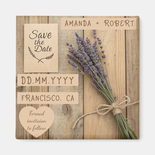 Weddiのパーソナライズされた木製磁石の日付を保存する マグネット (正面)