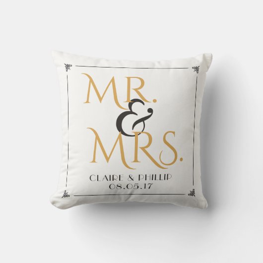 Wedding金ゴールドの白黒|の氏及び夫人 クッション (正面)
