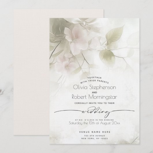 WEDDING  桜色 ピーチの木の花 招待状 (正面/裏面)