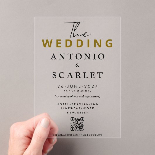 Wedding Aesthetic QR Code Elegant And minimalist アクリル招待状 (インサイチュ (ポータブル))